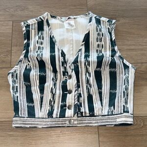 VTG Esprit Green and White Striped V-Neck Crop Button Top 90s festival medium
